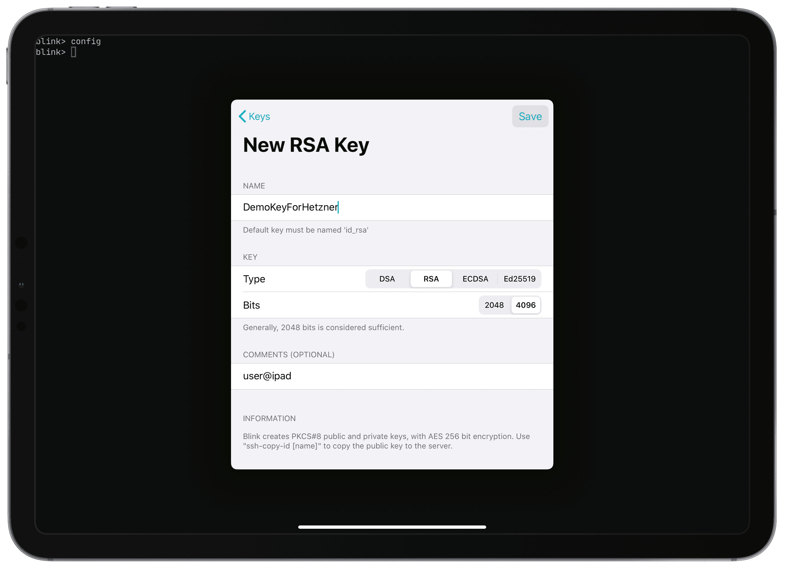 create ssh key options