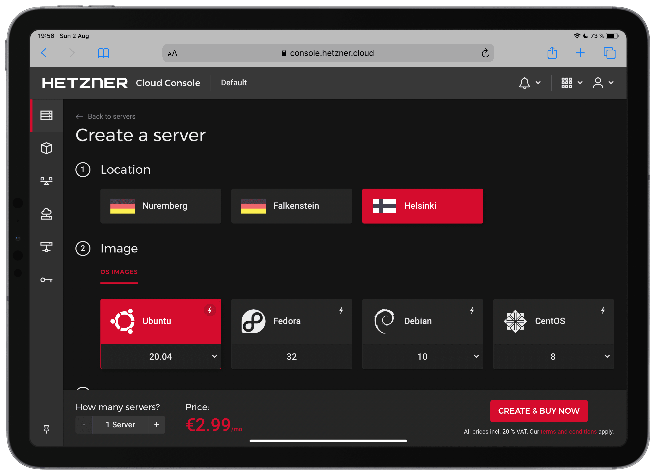 select region and distro